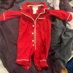 Little Me Red Footed One Piece with White Trim